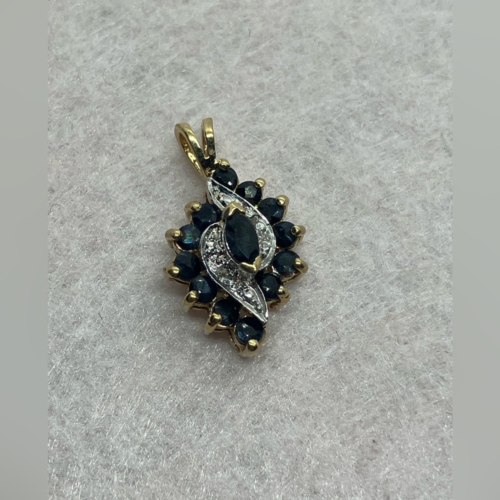 Vtg 925 Sterling Silver Gold Plated Sapphire Color Stone Cluster Pendant
